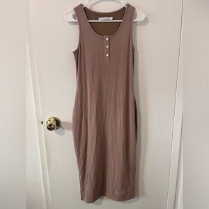 ByEgreis Taupe Bodycon Button Detail Midi Dress Rayon Fully Lined Large